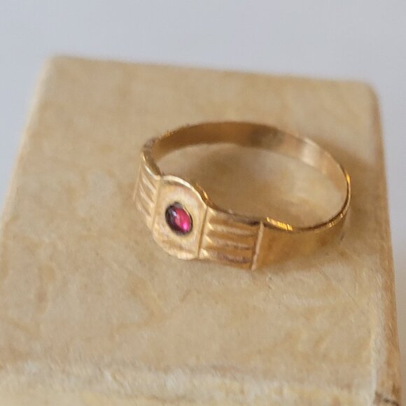 Antique Yellow Gold Ring Tiny Size 10k Ostby Barton Red Stone Baby Size - Picture 8 of 13